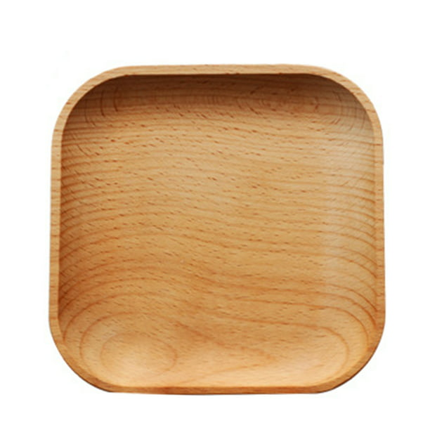 2Pcs Serving Tray Wooden Breakfast Plate Dinner Dinnerware Dish,Round/Square